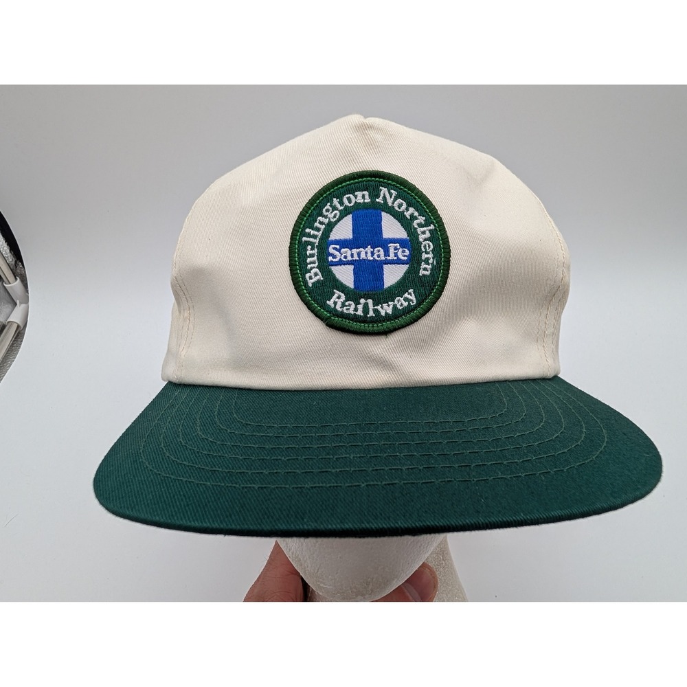 Burlington Northern Santa Fe Railway BNSF Snapback Hat Cream Green Vintage Style